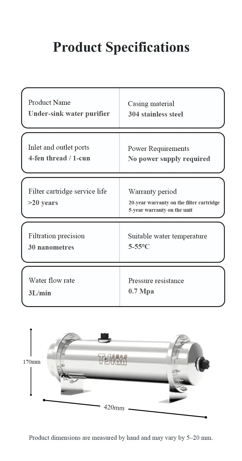 under sink stainless steel water purifier 3lmin high flow, ceramic membrane filtration, non electric & zero waste for home 12